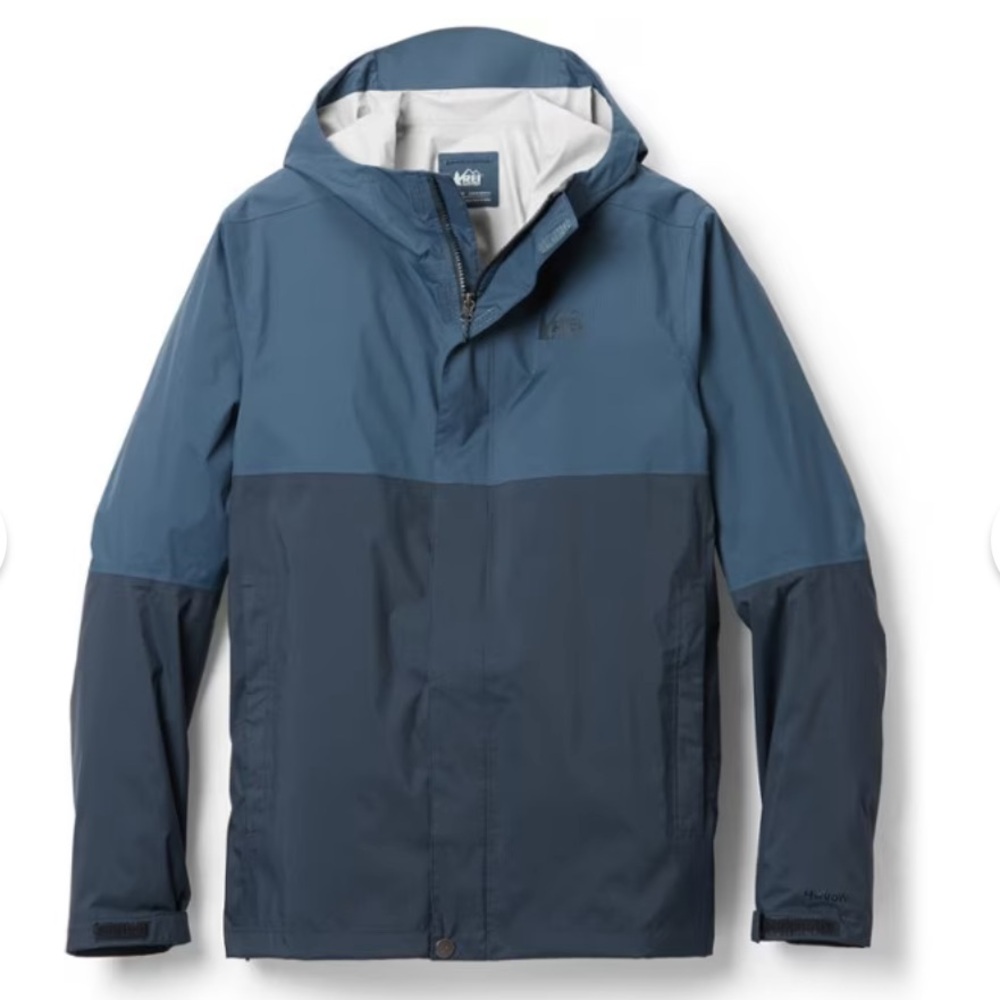 REI Co-op Men’s Rainier Rain Jacket Coat Blue Midnight Navy/Saragasso Sea Medium
